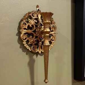 Vintage Homco Gold Candlestick Wall Sconces: Ornate Floral Burwood